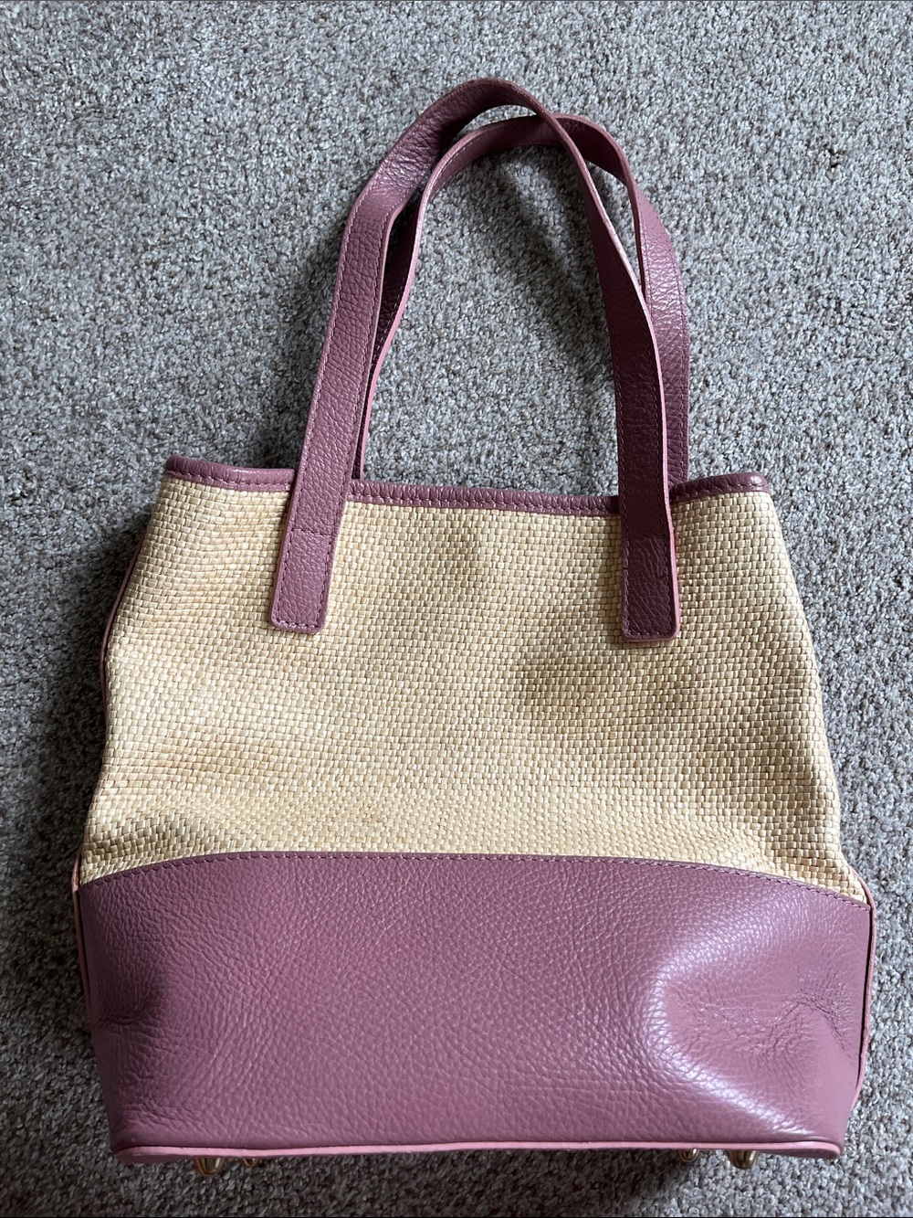 Valentina Fiore Italian Women’s Two-Tone Straw & Leather Tote Bag in Mauve